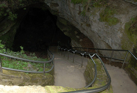 A trail leads down inside Mammoth Caves.