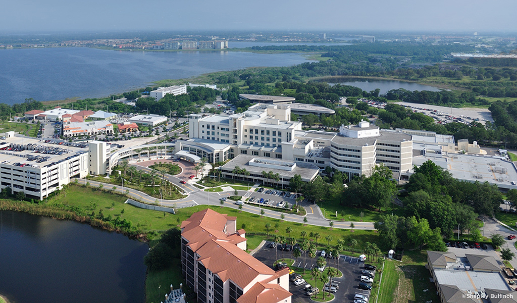 Aerial photo of Dr. P. Phillips Hospital in Orlando, Florida.