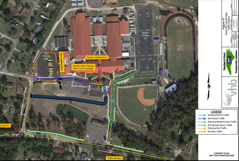 Concept plan of traffic pattern for a high school.