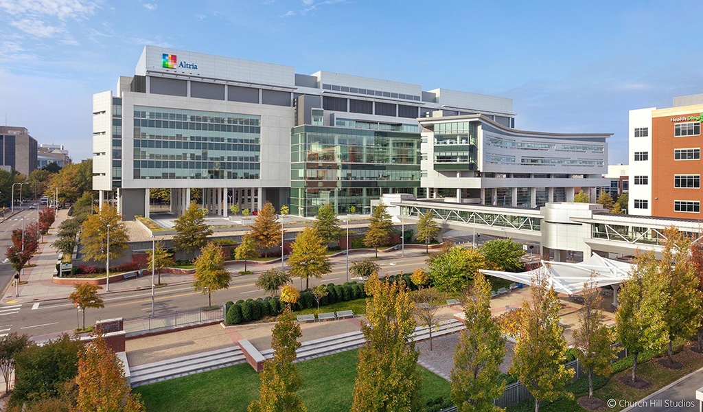 A pedestrian walkway connects to Altria’s Center for Research and Technology in Richmond, Virginia.