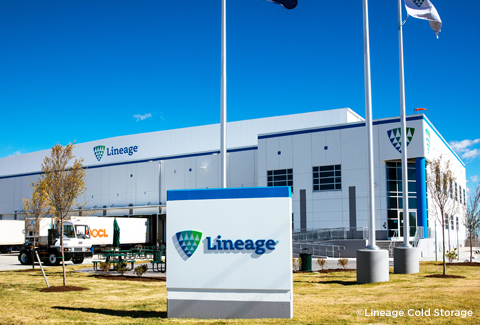 View of the Lineage Cold Storage Façade with signage 