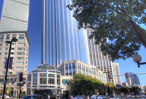 Street view of the Prudential Center in Boston, Massachusetts.