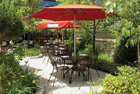 Outdoor patio for dining at the Natick Mall.