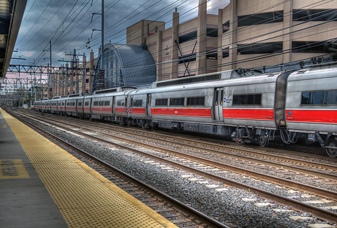 Metro-North train arriving at South Norwalk Train Station.