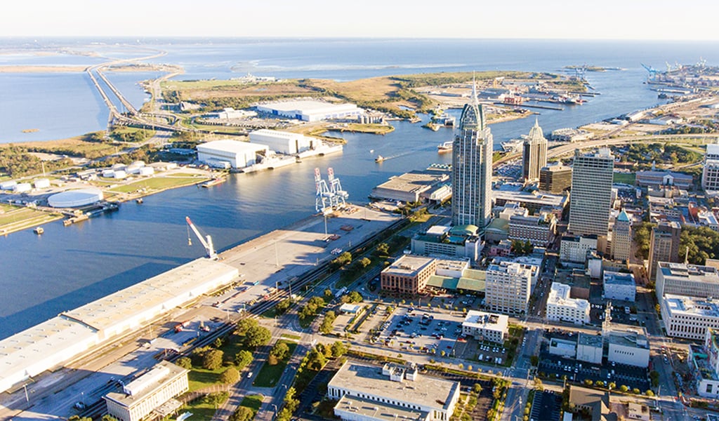 Aerial view of Mobile skyline