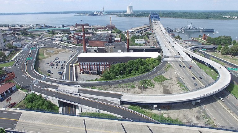 The Route 79 and I-195 interchange in Fall River, Massachusetts.