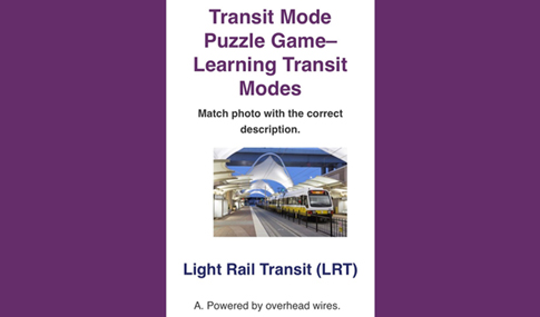 An image of a Transit Mode Puzzle Game helps stakeholders understand light rail transit