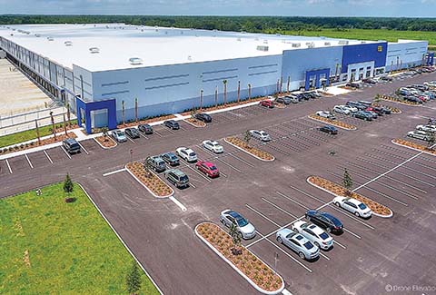 Aerial view of the Best Buy Distribution Warehouse in Polk County, Florida.