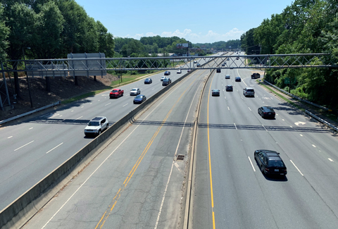 Overlooking busy Independence Boulevard with multiple lanes of car traffic.