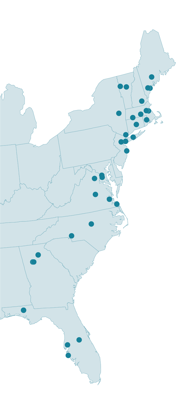 Map of VHB's 30+ office locations.