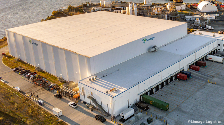 Aerial view of the Lineage Logistics industrial site adjacent to the Elizabeth River.