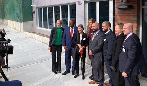 Officials cutting the ceremonial ribbon at the opening of The Corden.