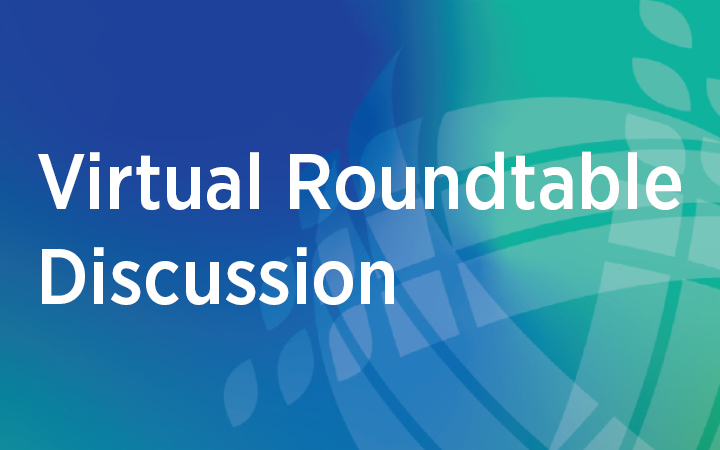 The words virtual roundtable discussion against a teal background with translucent VHB logo components.